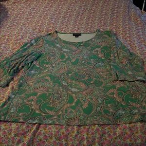 J. Jill Teal and Pink Paisley Long Sleeve Top